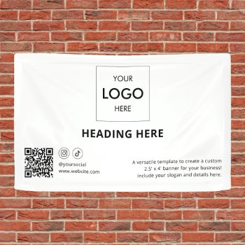 Business Social Media Qr Code  Advertising White Banner by CrispinStore at Zazzle