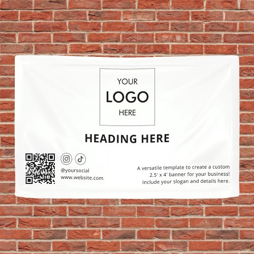 Business Social Media QR Code  Advertising White Banner