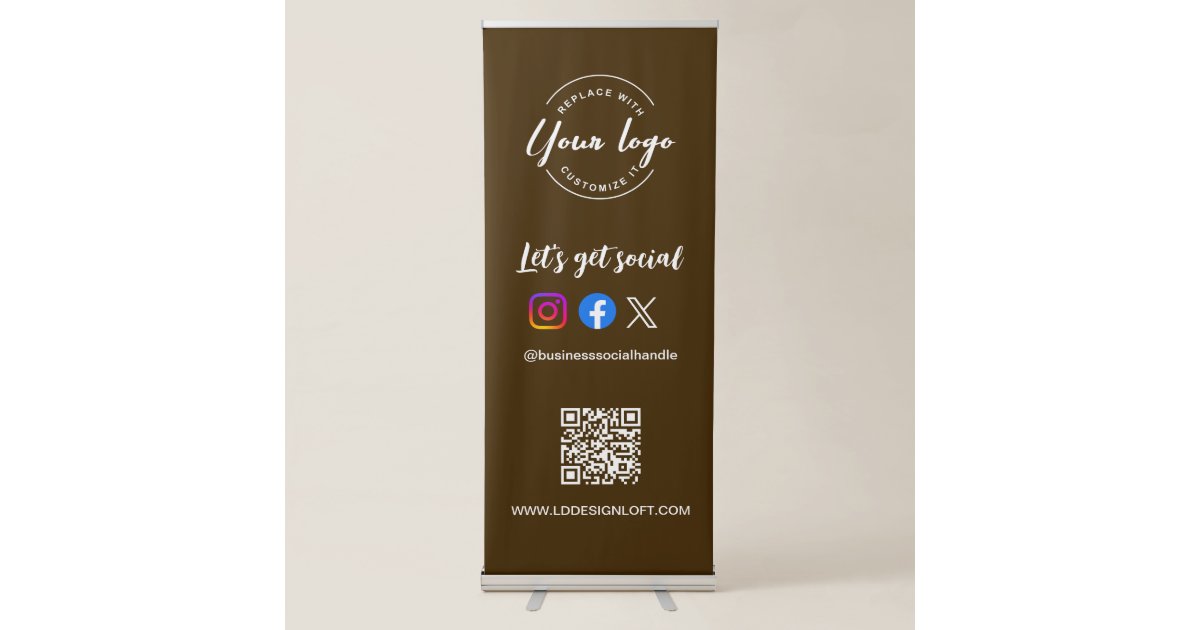 Business Social Media QR code website brown Custom Retractable Banner ...
