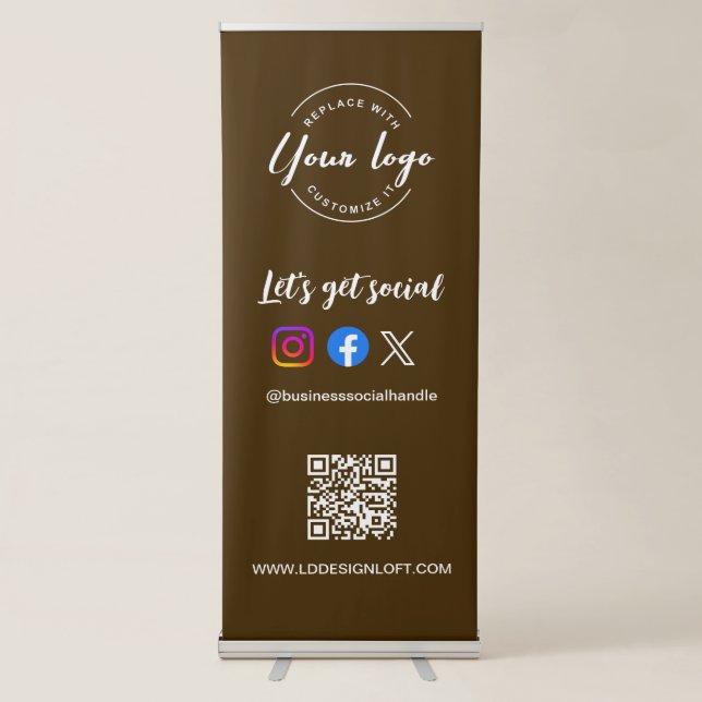 Business Social Media QR code website brown Custom Retractable Banner (Front)
