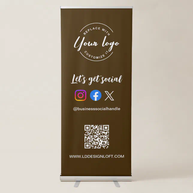 Business Social Media QR code website brown Custom Retractable Banner ...