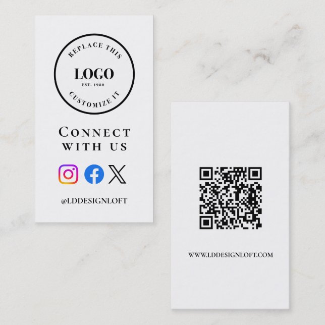 Business Social Media QR code website Custom logo Business Card (Front/Back)