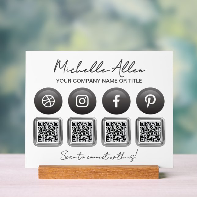 Business Social Media QR Codes Acrylic Sign (Neutral)