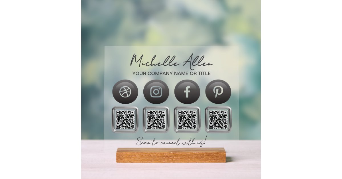 Business Social Media QR Codes Acrylic Sign Zazzle