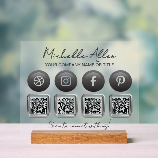Business Social Media QR Codes Acrylic Sign (Neutral)