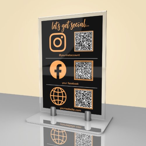 Business Social Media Sign With QR Code Table Number
