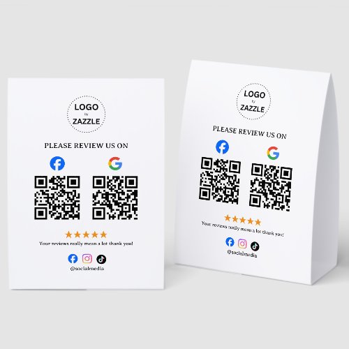 Business Social Review with Qr Code Paper Table Tent