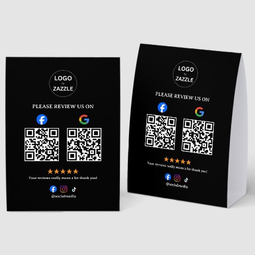 Business Social Review with Qr Code Paper Table Tent