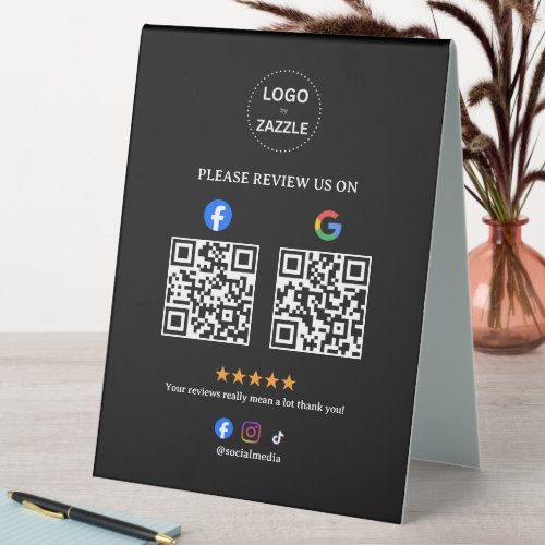Business Social Review with Qr Code Table Tent