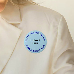 Business St. Patrick Greeting on Light Blue Round Button