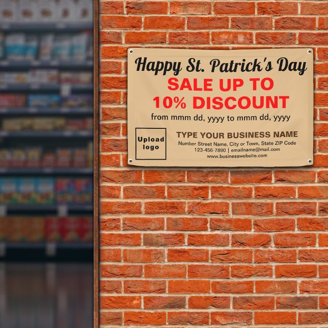 Business St. Patrick Sale on Light Brown Rectangle Banner (Attract more customers. Business Saint Patrick sale on light brown rectangle banner.)