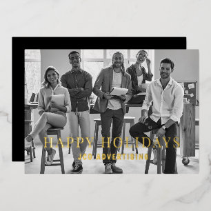 Business Staff Photo B/W Gold Foil Holiday Card