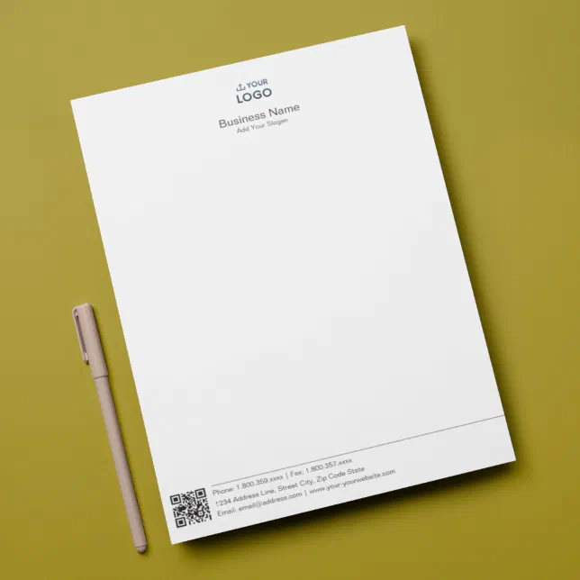 Business Stationary Template With Logo And QR Code Letterhead Zazzle