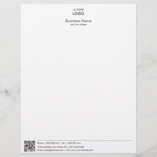 Business Stationary Template With Logo And QR Code Letterhead | Zazzle