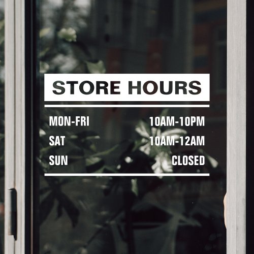 Business Store Shop Hours of Operation Window Cling