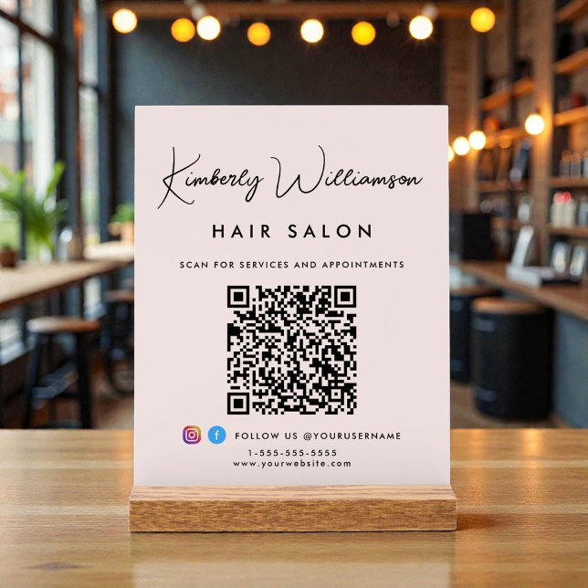 Business Stylish Signature Script QR Code Pink Acrylic Sign (Business Stylish Signature Script QR Code Pink Acrylic Sign)