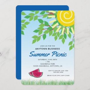 Business Summer Picnic   Leaves and Watermelon Invitation
