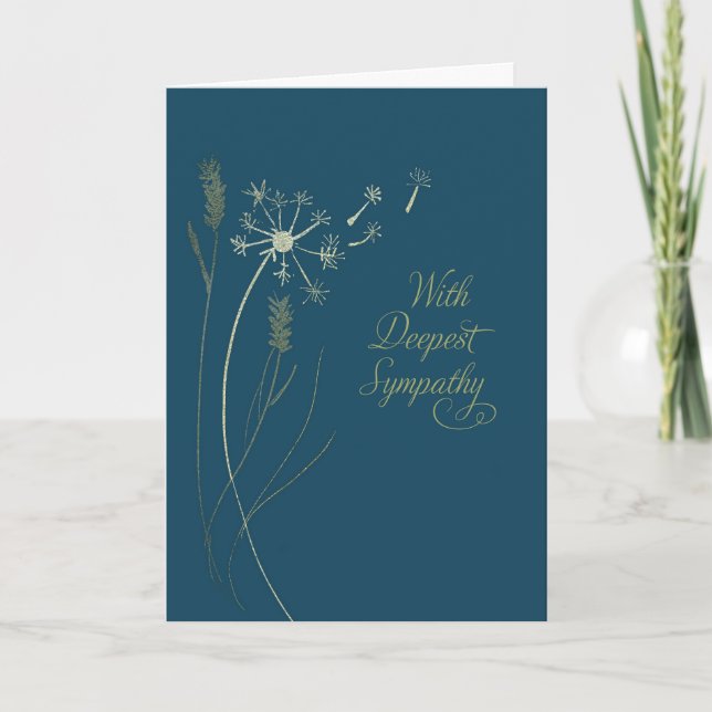 Business Sympathy Gold Look Dandelion on Navy Blue Card (Front)