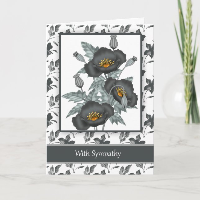 Business Sympathy Stylish Black And Gold Poppies Card (Front)