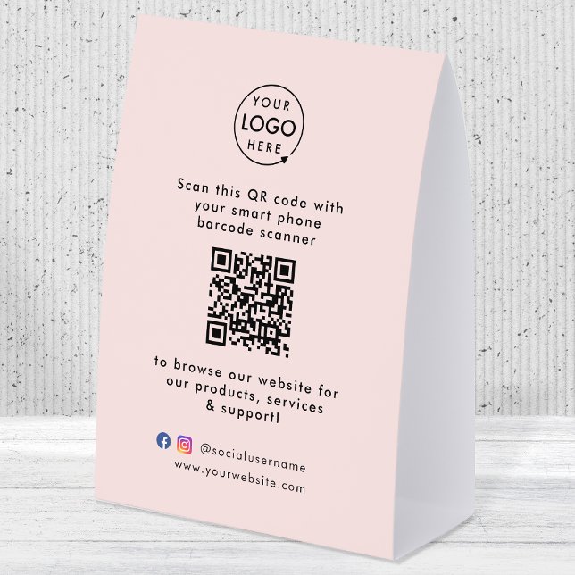 Business Table Tent | QR Display Tabletop Sign (This versatile sign can easily be updated with your company logo, QR code, social media & website!)