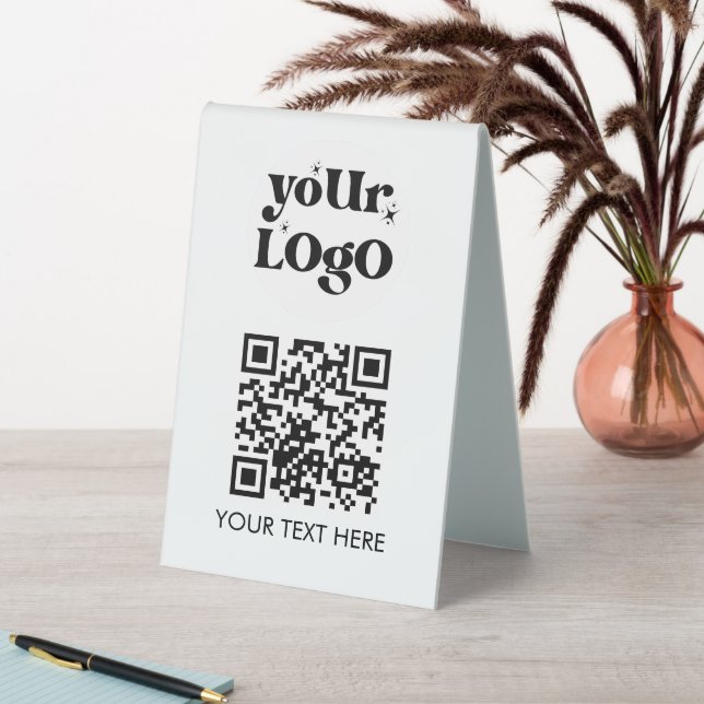 Business Tabletop QR Code Modern Logo White Table Tent (In SItu (Table))