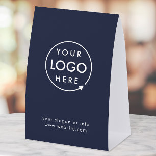 Business Tabletop Sign   Navy Logo Pedestal Sign