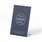 Business Tabletop Sign | Navy Logo Pedestal Sign