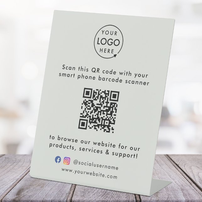 Business Tabletop Sign | QR Promotional Display (This versatile sign can easily be updated with your company logo, QR code, social media & website!)