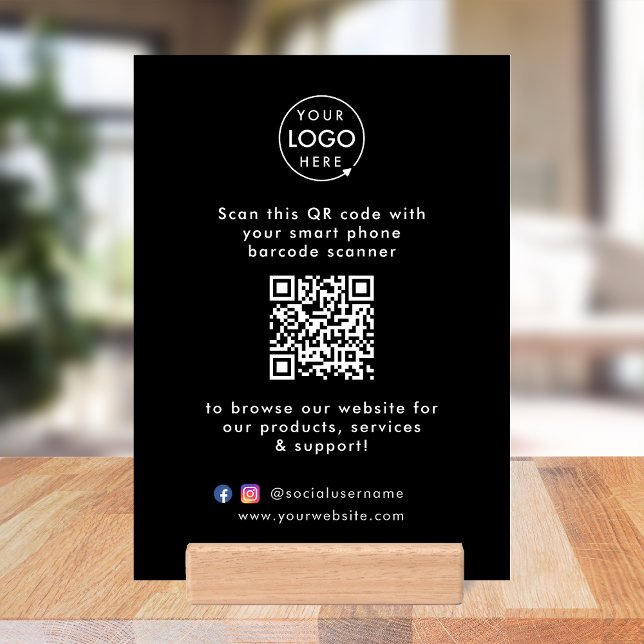 Business Tabletop Sign | QR Promotional Display Holder (This versatile sign can easily be updated with your company logo, QR code, social media & website!)