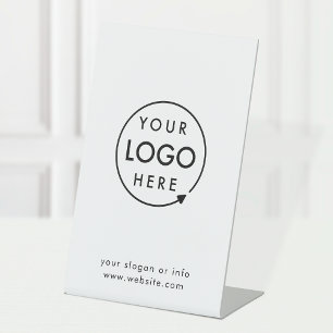 Business Tabletop Sign White Logo Pedestal Sign