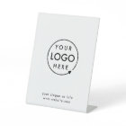 Business Tabletop Sign | White Logo Pedestal Sign