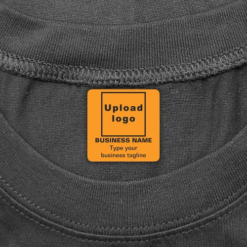 Business Tagline on Orange Color Square Iron On Labels