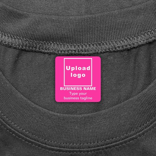 Business Tagline on Pink Square Iron On Label