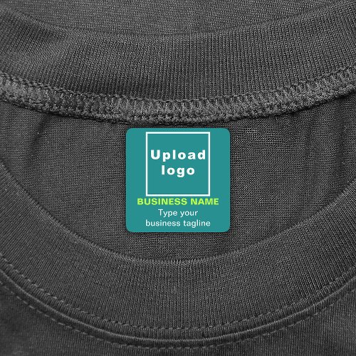 Business Tagline on Teal Green Square Iron On Labels