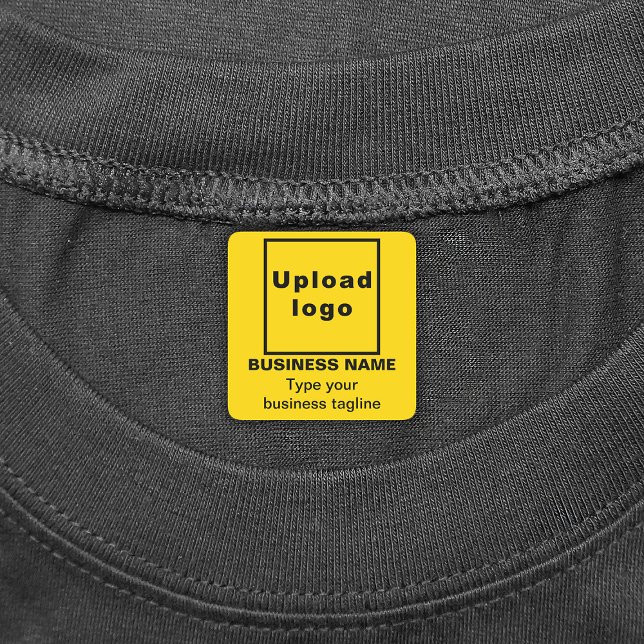 Business Tagline on Yellow Square Iron On Label (Yellow square iron on label with your business name, logo and tagline)