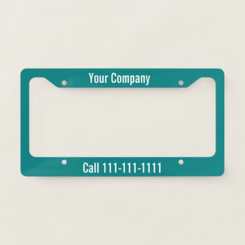 Business Teal and White Company Name Phone Number License Plate Frame