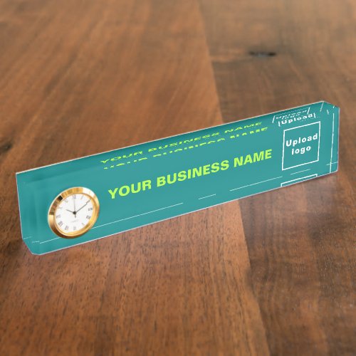 Business Teal Green Acrylic With Clock Desk Name Plate