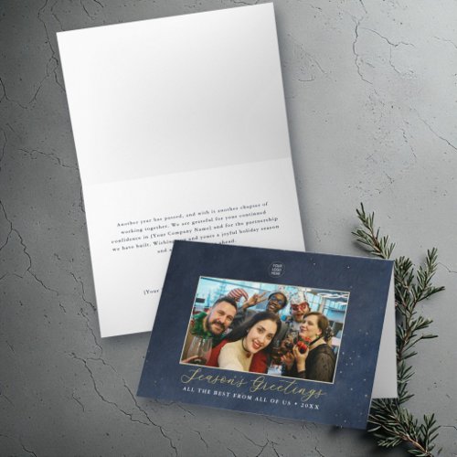 Business Team Navy Gold Elegant Photo Christmas Holiday Card