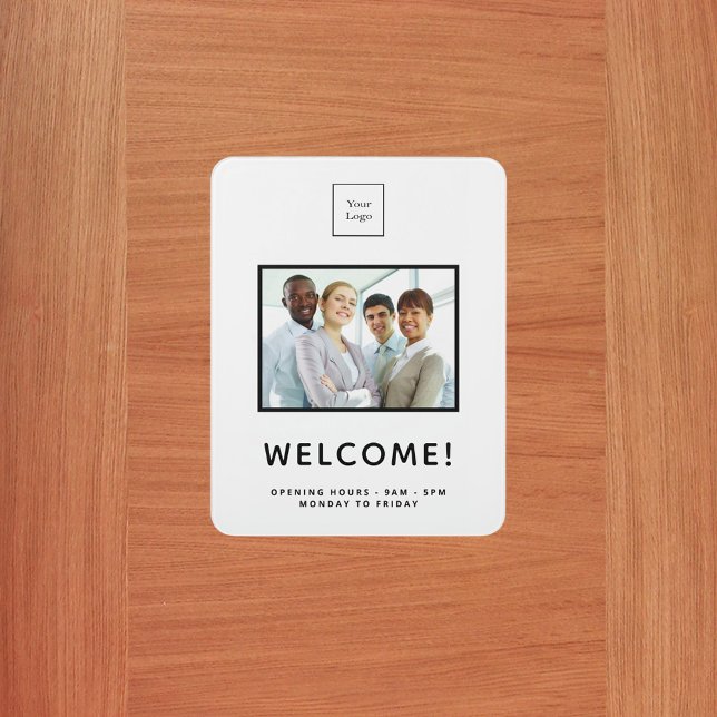 Business team photo white black welcome  door sign (Creator Uploaded)