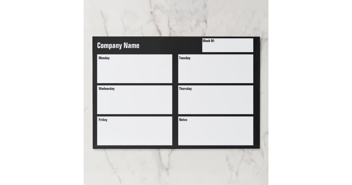Business Template Black and White Weekly Planner Paper Pad Zazzle