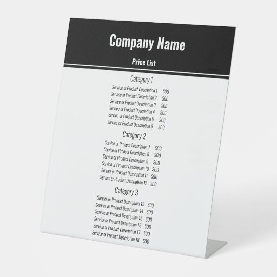 Business Template Black & White Price List Pedestal Sign
