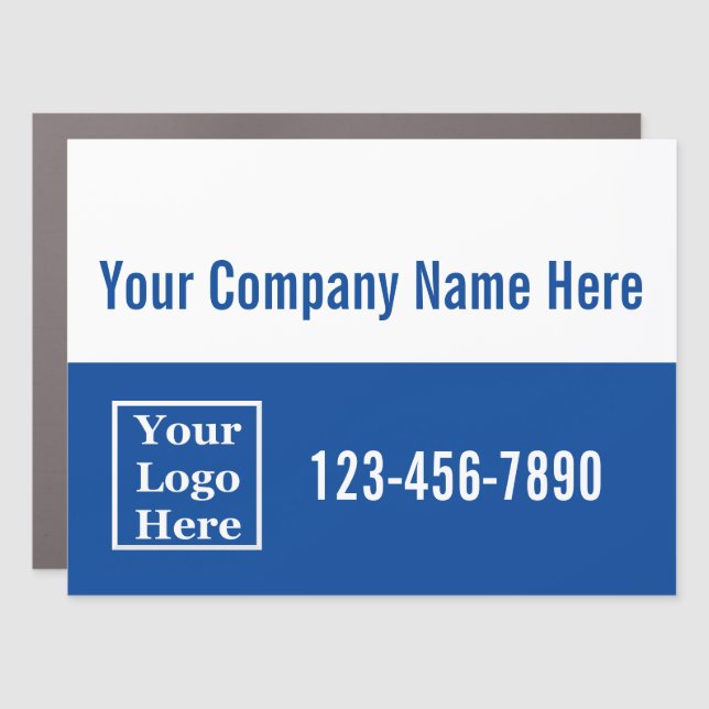 Business Template Blue and White Your Logo Here Car Magnet (Front)