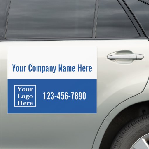 Business Template Blue and White Your Logo Here Car Magnet | Zazzle