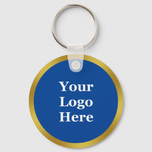 Business Template Deep Blue & Gold Your Logo Here Keychain