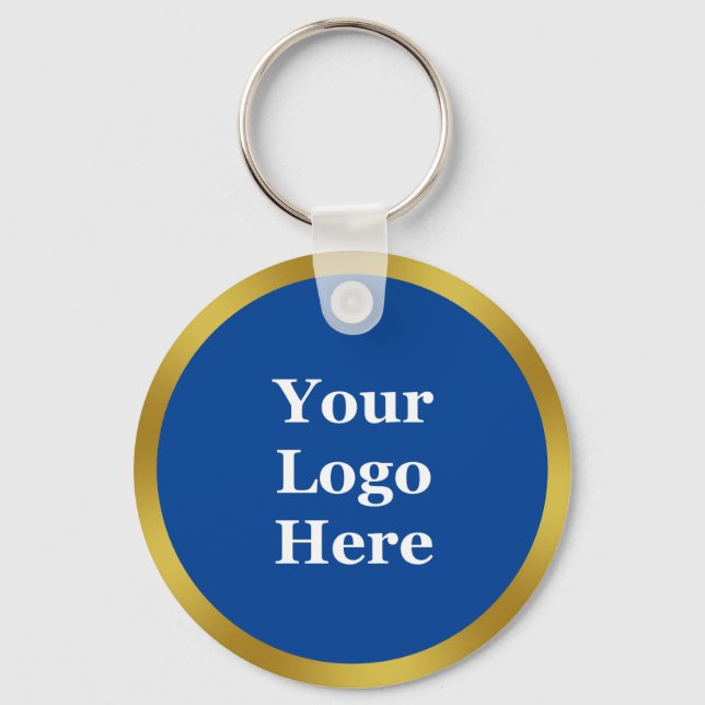 Business Template Deep Blue & Gold Your Logo Here Keychain (Front)