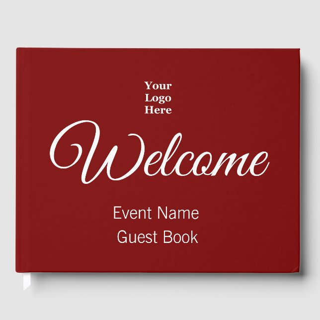 Business Template Deep Red & White Your Logo Here Guest Book (Front)