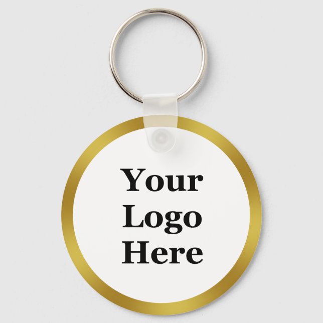 Business Template Faux Gold Border Your Logo Here Keychain (Front)