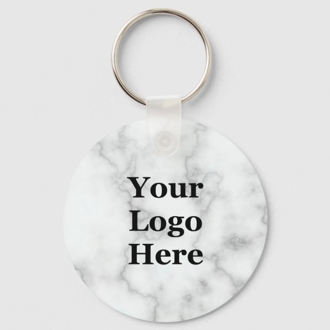 Business Template Faux White Marble Your Logo Here Keychain (Front)