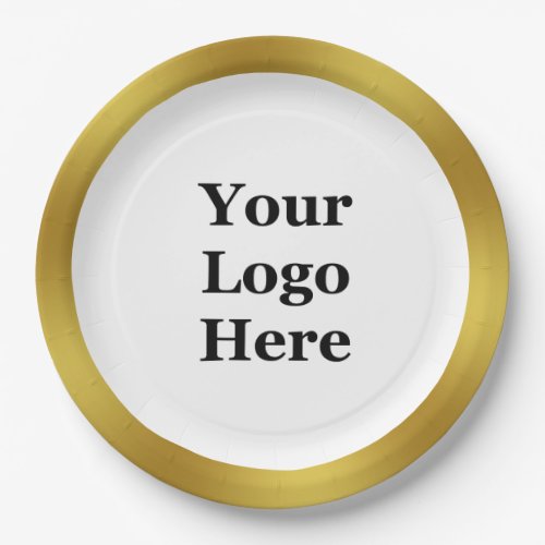 Business Template Gold  White Your Logo Here Paper Plates