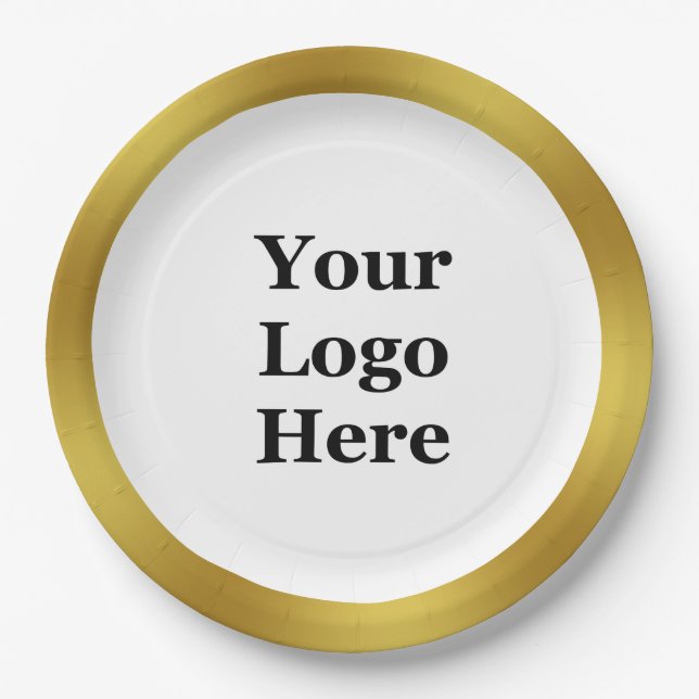 Business Template Gold & White Your Logo Here Paper Plates (Front)